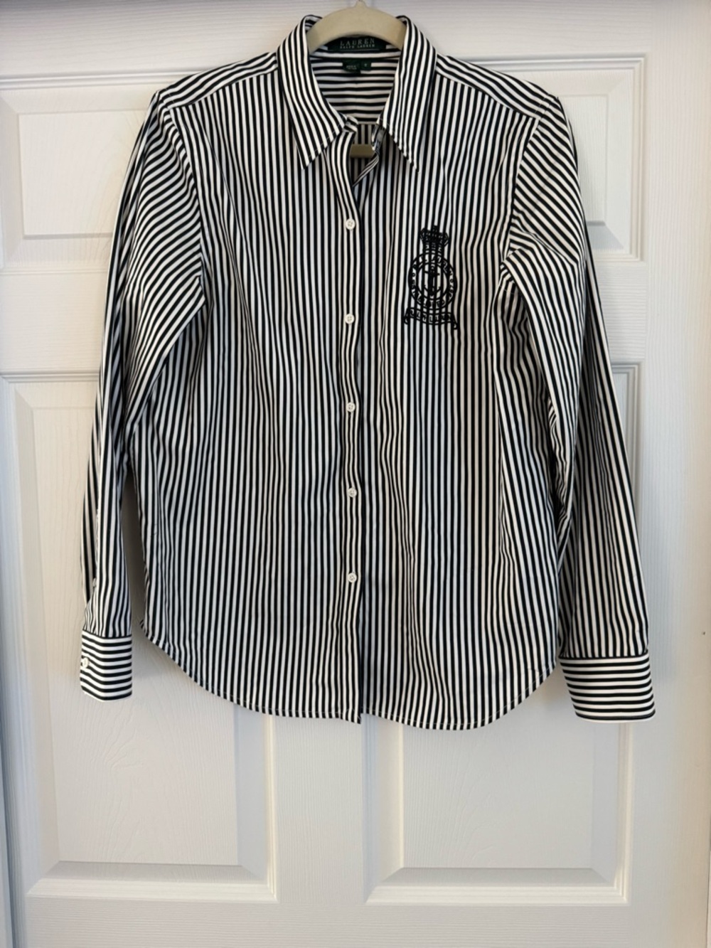 Lauren Ralph Lauren Black & White Striped Button Down Shirt Size M - Picture 2 of 5